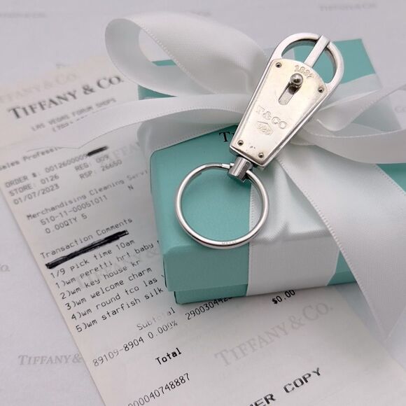 Tiffany & Co. Makers Valet Key Ring in Sterling Silver Stainless Steel Keychain - Picture 5 of 9